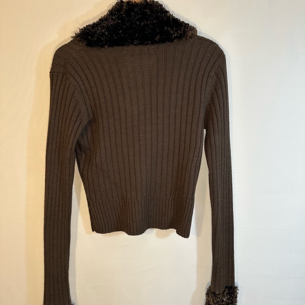 52 Weekends Sweater Cardigan Womens Size L Knit Fury Trim Collar Sleeve Stretchy - Picture 11 of 13